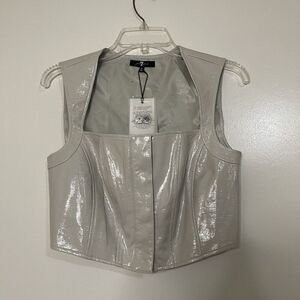 NEW! 7 for all mankind patent faux leather cropped ash gray bustier top Small
